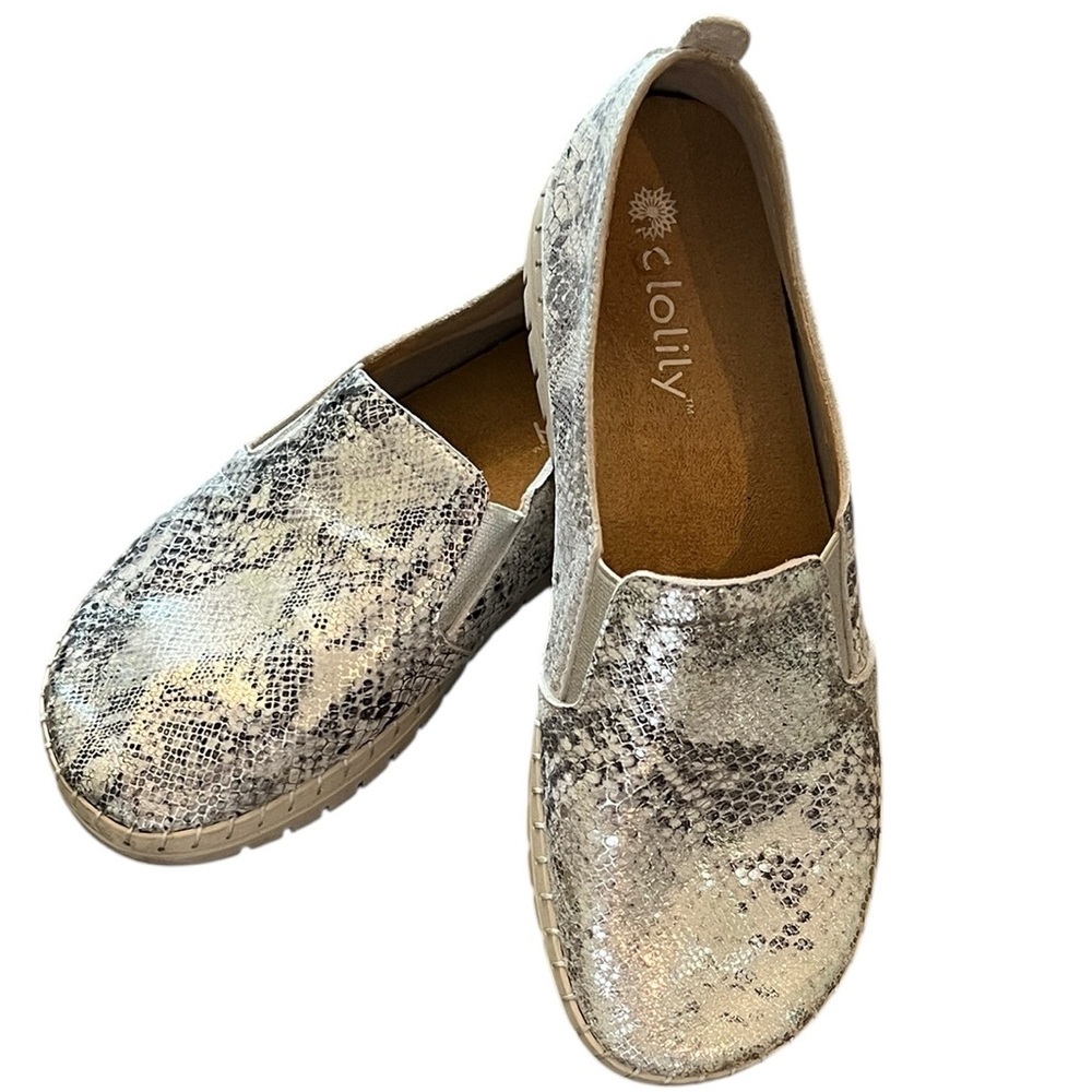 Glolily Silver Snake Slip Ons 7.5